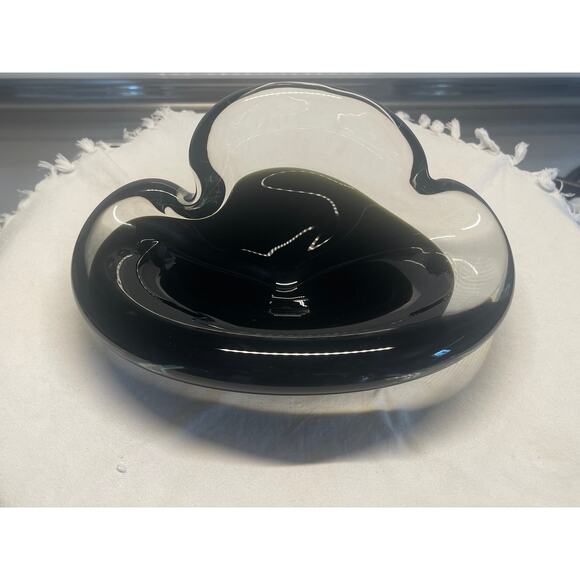 Signed C. Erickson 1955 Abstract Black Art Glass MCM Biomorphic Bowl - Picture 1 of 2
